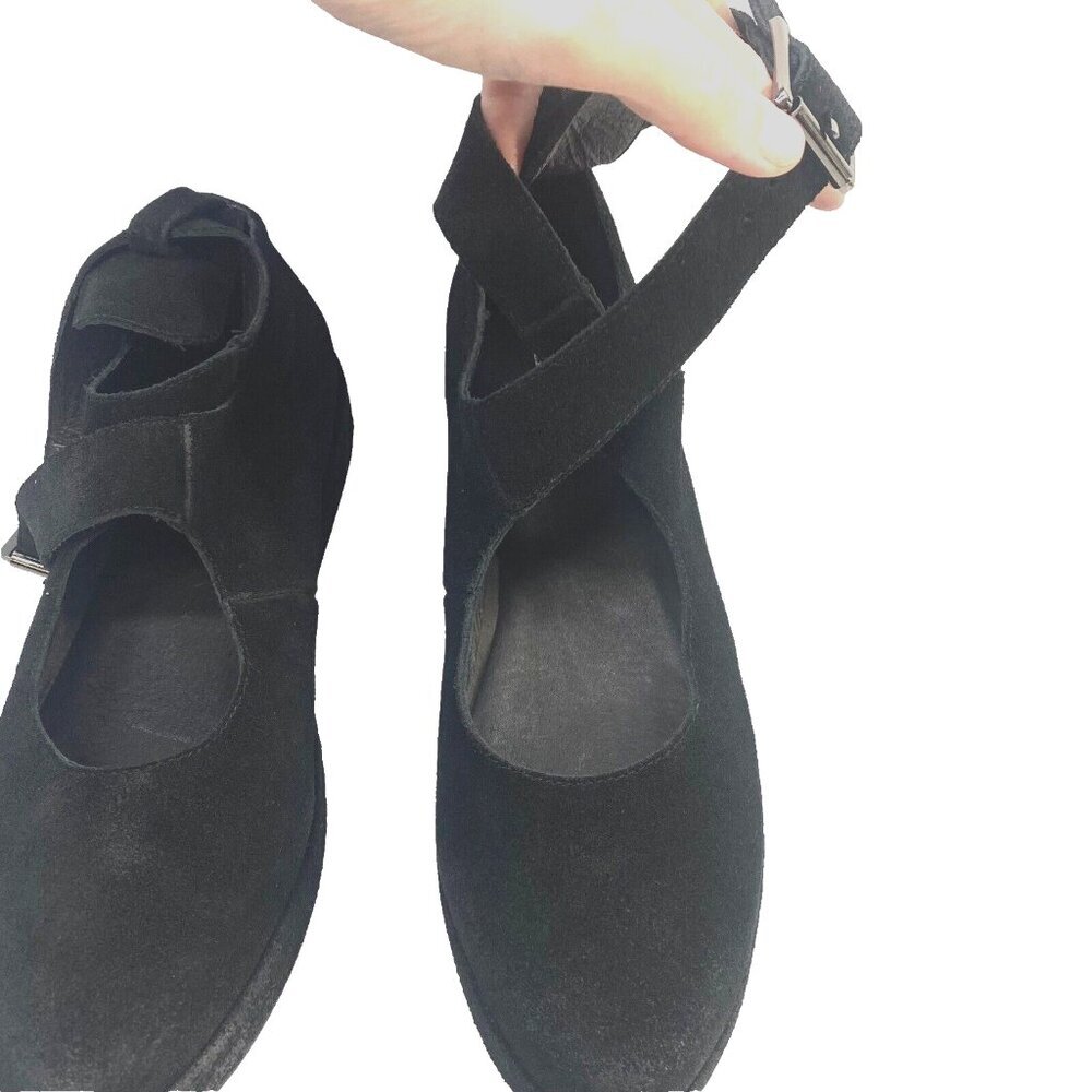 ANTELOPE Women Pia Suede Ankle Strap Platform Shoes Sz 8.5 Black Mary Jane